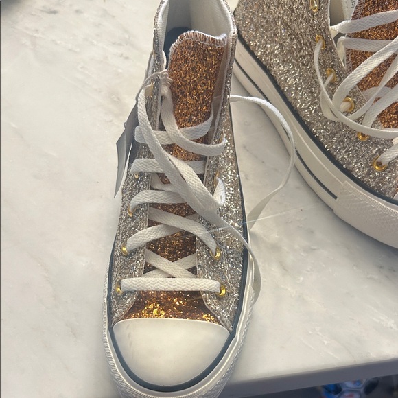 NWT Custom Converse Glittery Gold High-Tops US 9.5 - Picture 2 of 11